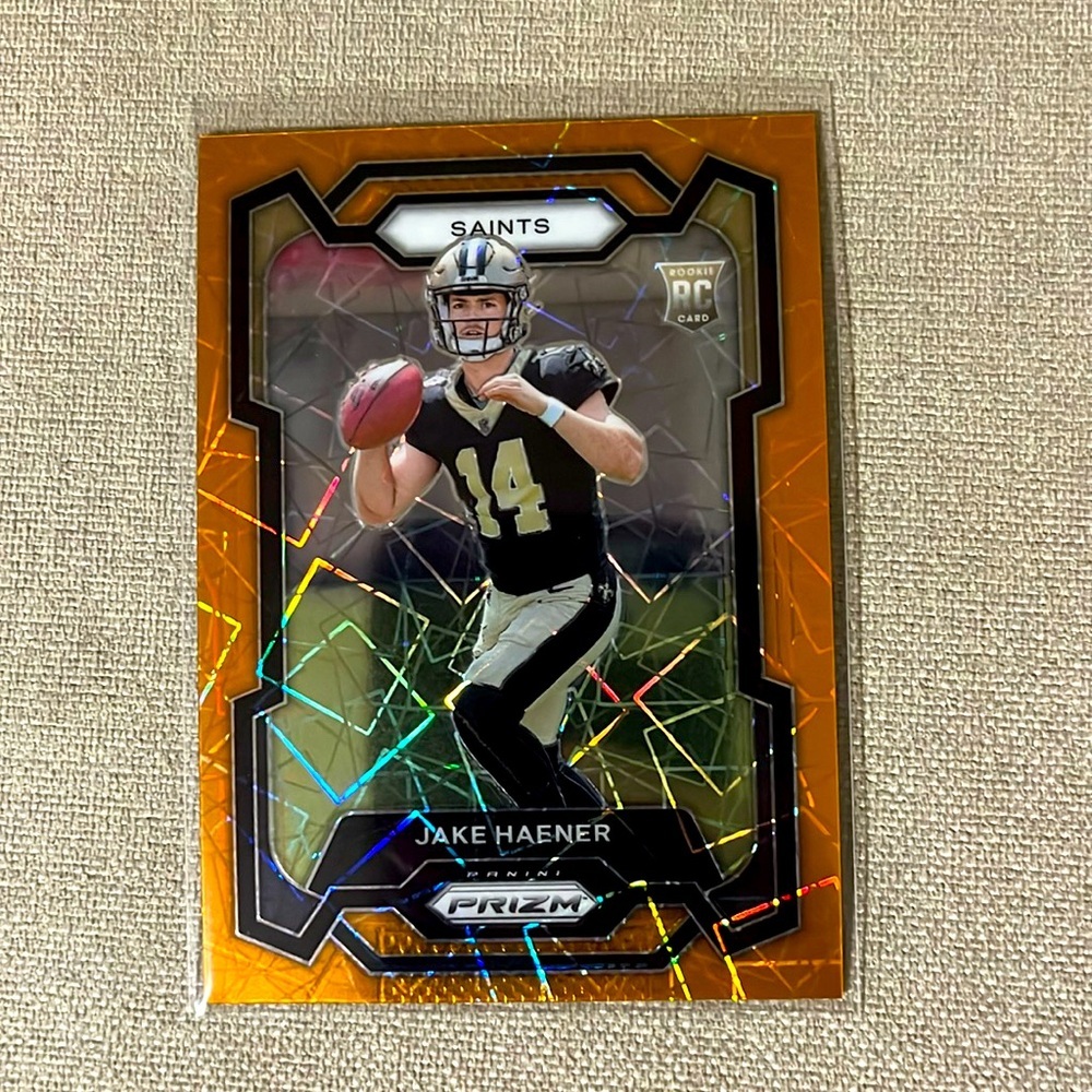 Jake Haener 2023 Prizm Football Card Orange Lazer 374 Rookie New Orleans Saints